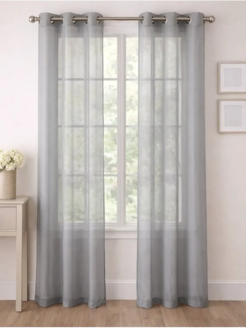 Casablanca Grey Sheer Curtains 55”x90” Set of 2 Panels Window Voile Grommet Top